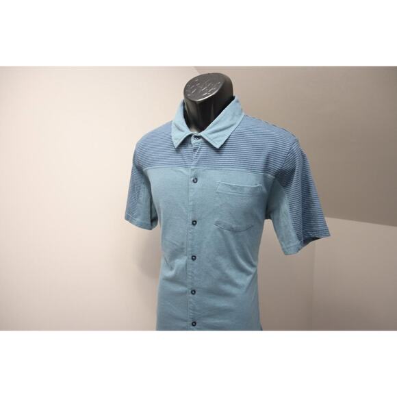 Prana Breathe Camp Shirt Blue Short Sleeve Hiking Button Up Mens Size Large - Picture 3 of 9